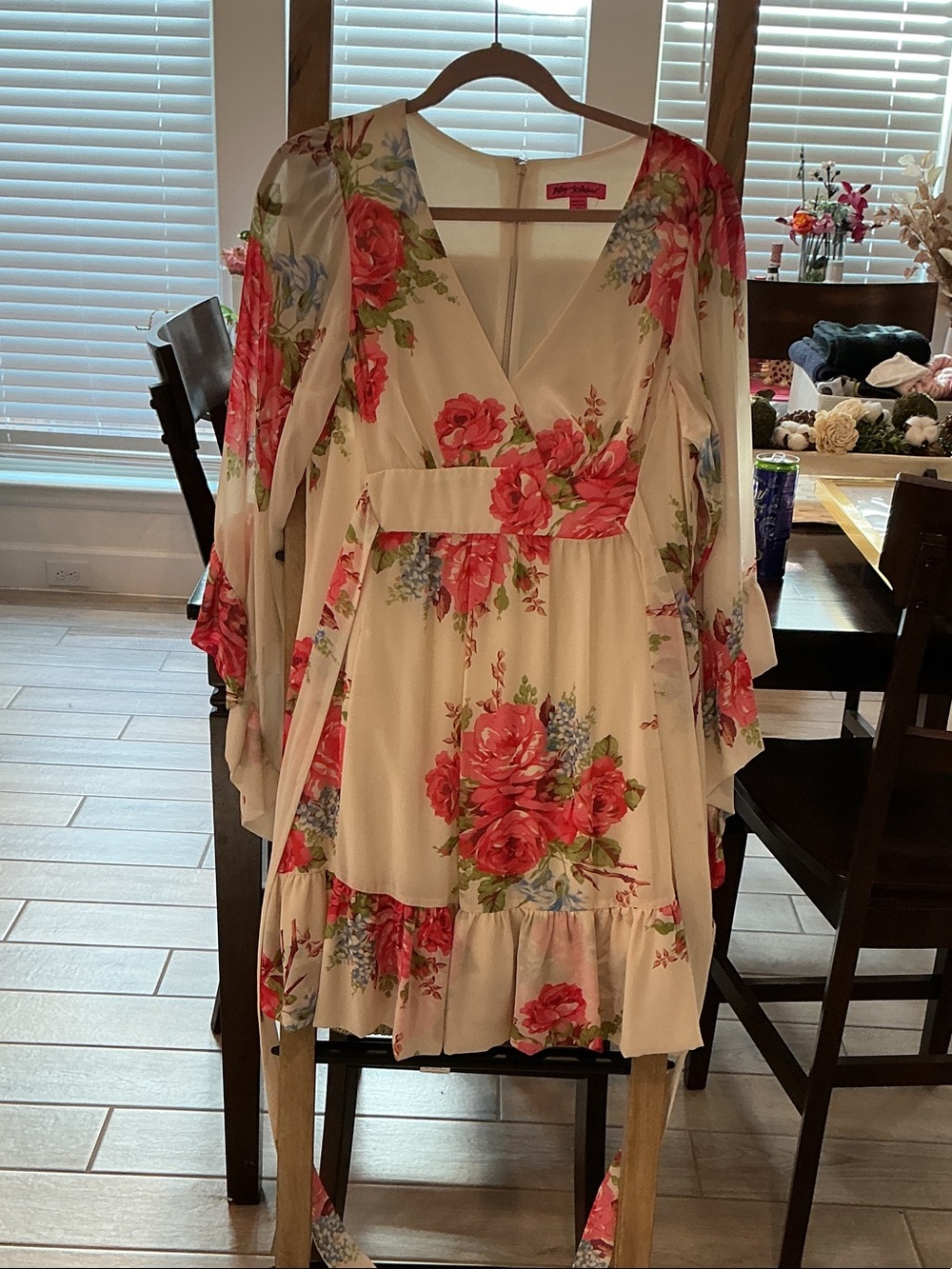 Betsey Johnson Cream Dress with Pink Floral Print